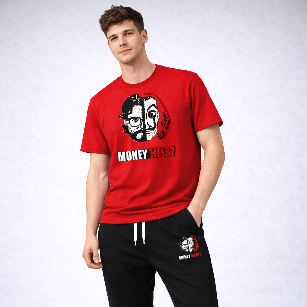Men's Red Micro Interlock Graphic Tracksuit For Men