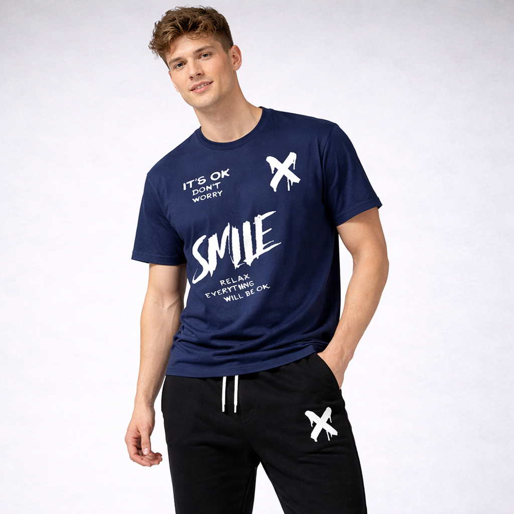 Men Graphic Cotton Blue Track Suit For Men