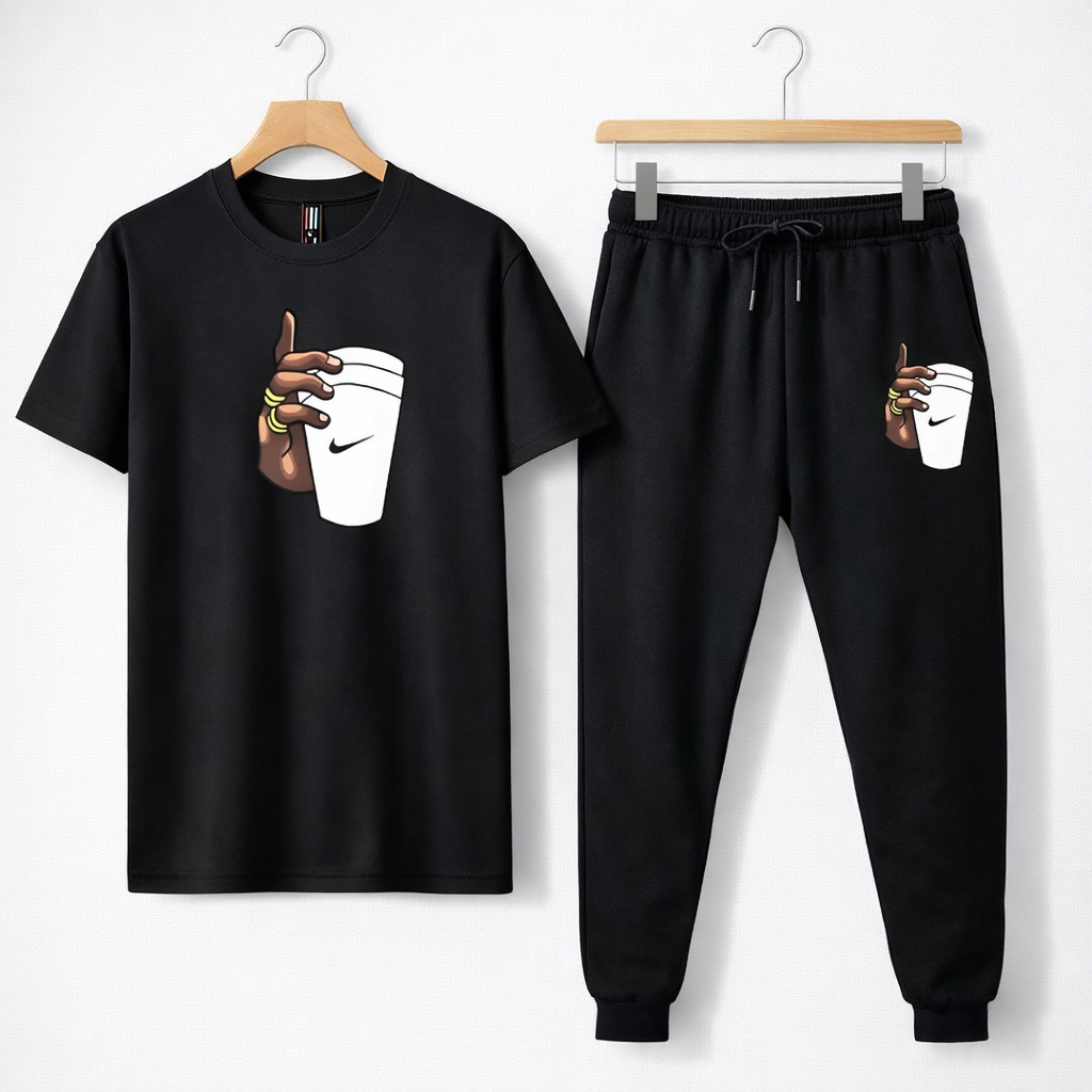 Men Black Printed Dri Fit Tracksuit For Men
